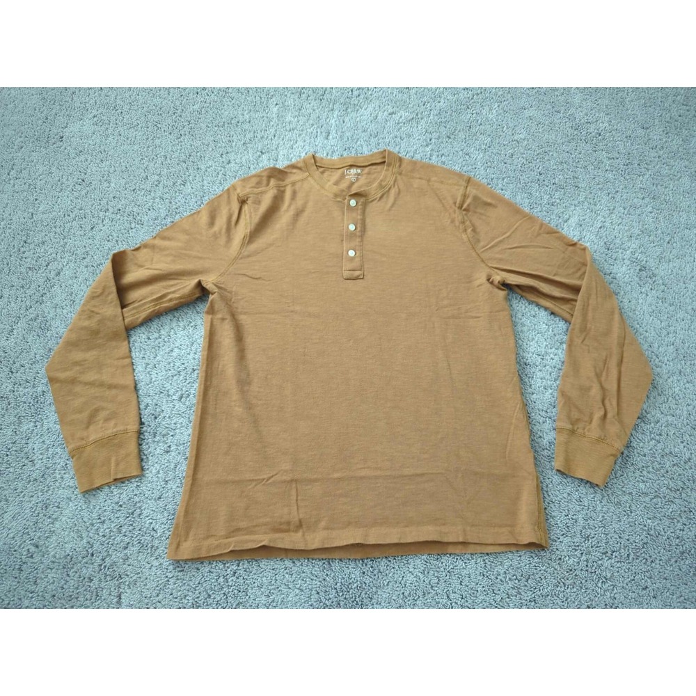 J Crew Henley Shirt Mens Large Orange Long‎ Sleeve Pullover 100% Cotton Casual